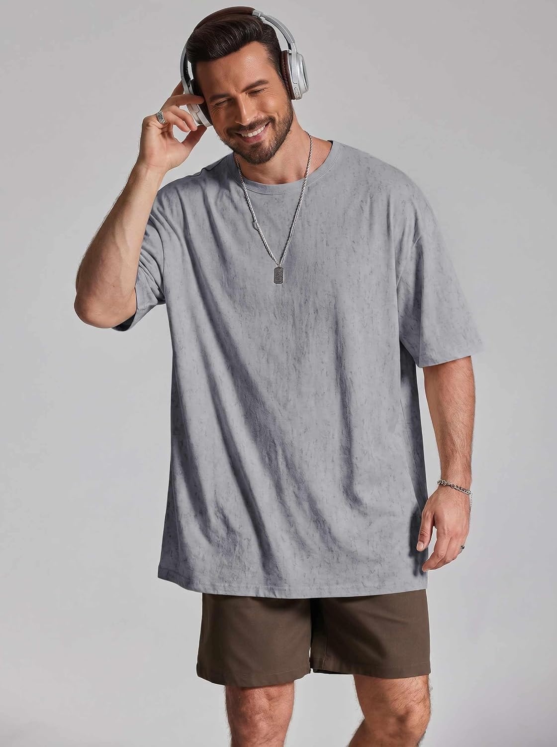 image:imageCOOFANDY Mens Oversized T Shirt Loose Fit Vintage Washed Tee Casual Streetwear Unisex Short Sleeve Heavy Cotton TopLight Grey
