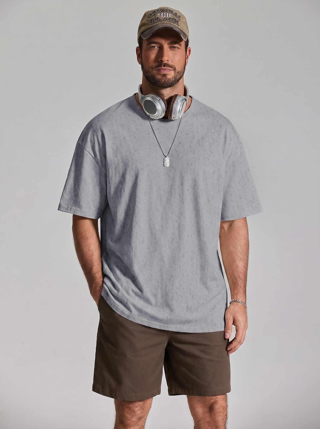 image:imageCOOFANDY Mens Oversized T Shirt Loose Fit Vintage Washed Tee Casual Streetwear Unisex Short Sleeve Heavy Cotton TopLight Grey