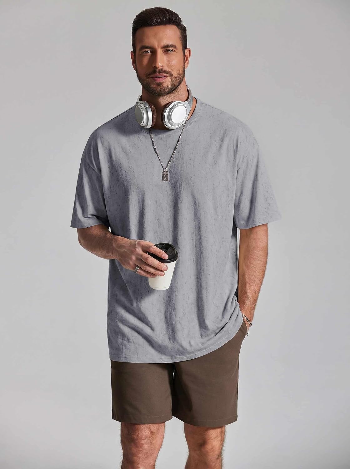 image:imageCOOFANDY Mens Oversized T Shirt Loose Fit Vintage Washed Tee Casual Streetwear Unisex Short Sleeve Heavy Cotton TopLight Grey