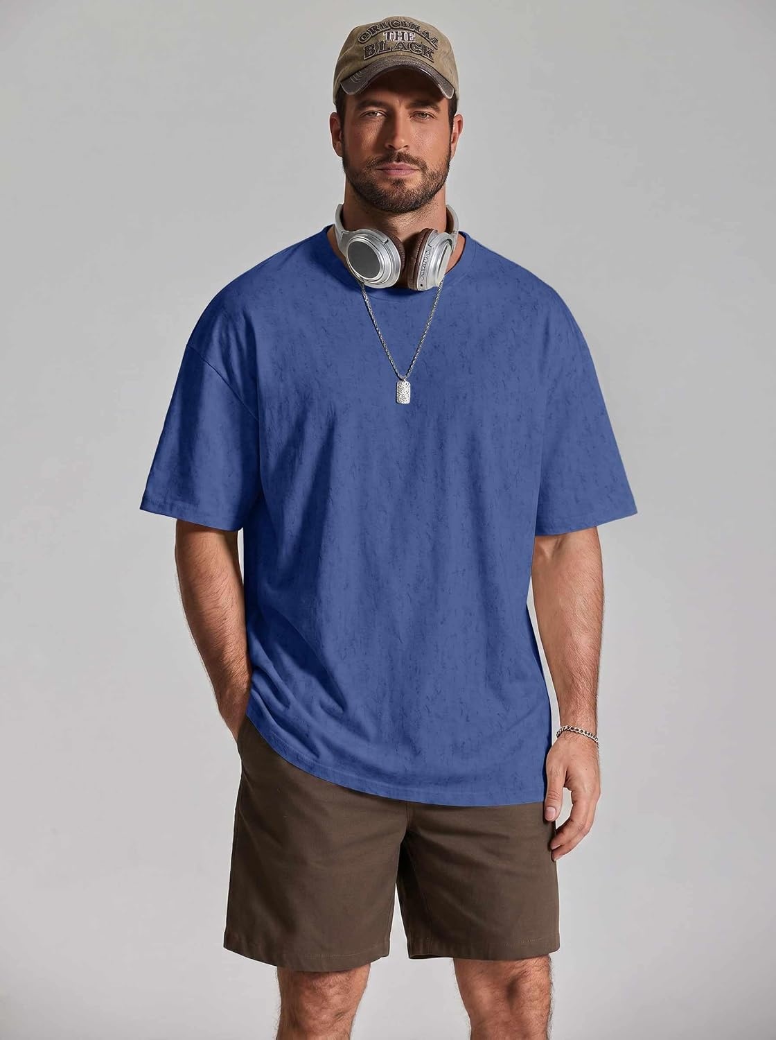 image:imageCOOFANDY Mens Oversized T Shirt Loose Fit Vintage Washed Tee Casual Streetwear Unisex Short Sleeve Heavy Cotton TopNavy Blue