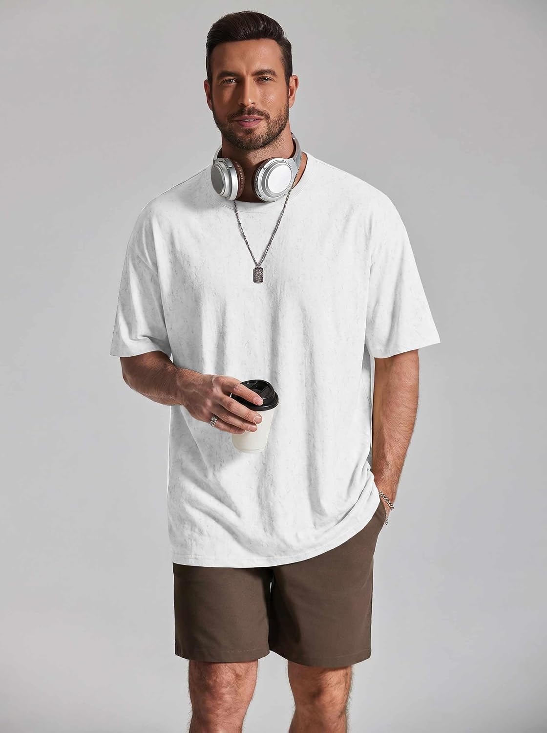 image:imageCOOFANDY Mens Oversized T Shirt Loose Fit Vintage Washed Tee Casual Streetwear Unisex Short Sleeve Heavy Cotton TopWhite