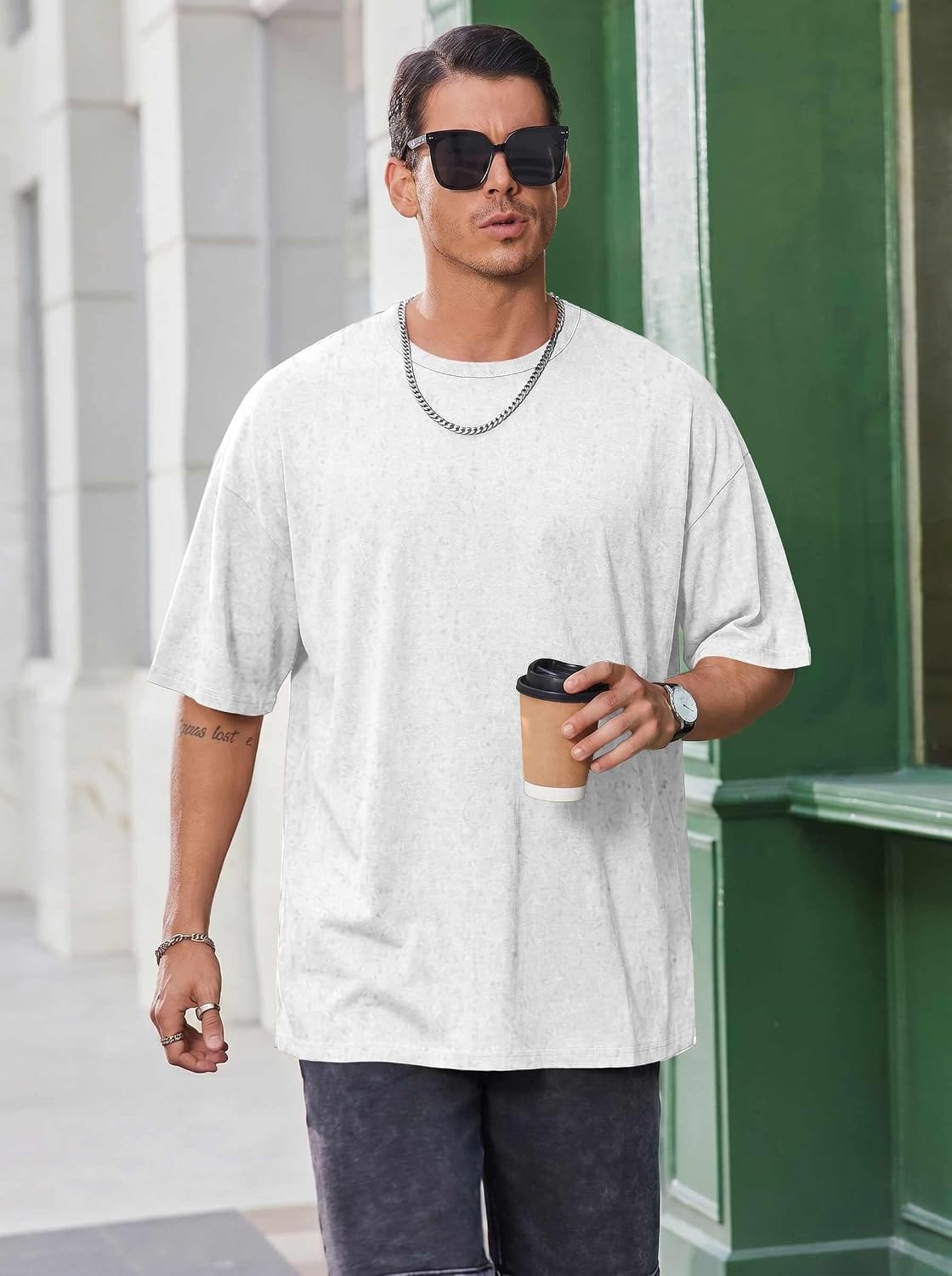 image:imageCOOFANDY Mens Oversized T Shirt Loose Fit Vintage Washed Tee Casual Streetwear Unisex Short Sleeve Heavy Cotton TopWhite