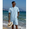 image:imageCOOFANDY Mens 2 Piece Cotton Linen Sets Summer Beach Outfits Casual Short Sleeve Henley Shirts and Vacation ShortsBlue