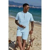image:imageCOOFANDY Mens 2 Piece Cotton Linen Sets Summer Beach Outfits Casual Short Sleeve Henley Shirts and Vacation ShortsBlue