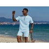 image:imageCOOFANDY Mens 2 Piece Cotton Linen Sets Summer Beach Outfits Casual Short Sleeve Henley Shirts and Vacation ShortsBlue