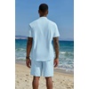 image:imageCOOFANDY Mens 2 Piece Cotton Linen Sets Summer Beach Outfits Casual Short Sleeve Henley Shirts and Vacation ShortsBlue