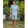 image:imageCOOFANDY Mens 2 Piece Cotton Linen Sets Summer Beach Outfits Casual Short Sleeve Henley Shirts and Vacation ShortsBlue