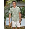 image:imageCOOFANDY Mens 2 Piece Cotton Linen Sets Summer Beach Outfits Casual Short Sleeve Henley Shirts and Vacation ShortsGreen Floral ShirtWhite Shorts