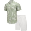 image:imageCOOFANDY Mens 2 Piece Cotton Linen Sets Summer Beach Outfits Casual Short Sleeve Henley Shirts and Vacation ShortsGreen Floral ShirtWhite Shorts