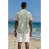 image:imageCOOFANDY Mens 2 Piece Cotton Linen Sets Summer Beach Outfits Casual Short Sleeve Henley Shirts and Vacation ShortsGreen Floral ShirtWhite Shorts