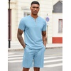 image:imageCOOFANDY Mens 2 Piece Set Short Sleeve Polo Shirt and Shorts Summer SuitsLight Blue