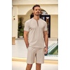 image:imageCOOFANDY Mens 2 Piece Set Short Sleeve Polo Shirt and Shorts Summer SuitsLight Khaki
