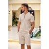image:imageCOOFANDY Mens 2 Piece Set Short Sleeve Polo Shirt and Shorts Summer SuitsLight Khaki