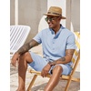 image:imageCOOFANDY Mens 2 Pieces Set Short Sleeve Henley Shirts and Shorts Set Texture Summer Beach Vacation OutfitsAflecking Blue