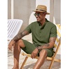 image:imageCOOFANDY Mens 2 Pieces Set Short Sleeve Henley Shirts and Shorts Set Texture Summer Beach Vacation OutfitsArmy Green