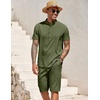 image:imageCOOFANDY Mens 2 Pieces Set Short Sleeve Henley Shirts and Shorts Set Texture Summer Beach Vacation OutfitsArmy Green