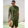 image:imageCOOFANDY Mens 2 Pieces Set Short Sleeve Henley Shirts and Shorts Set Texture Summer Beach Vacation OutfitsArmy Green