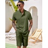 image:imageCOOFANDY Mens 2 Pieces Set Short Sleeve Henley Shirts and Shorts Set Texture Summer Beach Vacation OutfitsArmy Green
