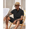 image:imageCOOFANDY Mens 2 Pieces Set Short Sleeve Henley Shirts and Shorts Set Texture Summer Beach Vacation OutfitsBlack