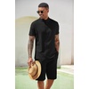 image:imageCOOFANDY Mens 2 Pieces Set Short Sleeve Henley Shirts and Shorts Set Texture Summer Beach Vacation OutfitsBlack