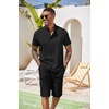 image:imageCOOFANDY Mens 2 Pieces Set Short Sleeve Henley Shirts and Shorts Set Texture Summer Beach Vacation OutfitsBlack