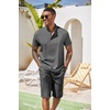 image:imageCOOFANDY Mens 2 Pieces Set Short Sleeve Henley Shirts and Shorts Set Texture Summer Beach Vacation OutfitsDark Gray