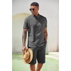 image:imageCOOFANDY Mens 2 Pieces Set Short Sleeve Henley Shirts and Shorts Set Texture Summer Beach Vacation OutfitsDark Gray