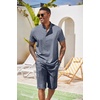 image:imageCOOFANDY Mens 2 Pieces Set Short Sleeve Henley Shirts and Shorts Set Texture Summer Beach Vacation OutfitsFlecking Navy Blue