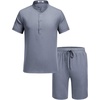 image:imageCOOFANDY Mens 2 Pieces Set Short Sleeve Henley Shirts and Shorts Set Texture Summer Beach Vacation OutfitsFlecking Navy Blue