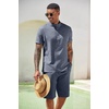 image:imageCOOFANDY Mens 2 Pieces Set Short Sleeve Henley Shirts and Shorts Set Texture Summer Beach Vacation OutfitsFlecking Navy Blue