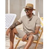 image:imageCOOFANDY Mens 2 Pieces Set Short Sleeve Henley Shirts and Shorts Set Texture Summer Beach Vacation OutfitsKhaki
