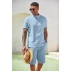 image:imageCOOFANDY Mens 2 Pieces Set Short Sleeve Henley Shirts and Shorts Set Texture Summer Beach Vacation OutfitsLight Blue