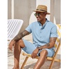 image:imageCOOFANDY Mens 2 Pieces Set Short Sleeve Henley Shirts and Shorts Set Texture Summer Beach Vacation OutfitsLight Blue
