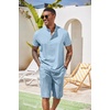 image:imageCOOFANDY Mens 2 Pieces Set Short Sleeve Henley Shirts and Shorts Set Texture Summer Beach Vacation OutfitsLight Blue