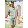 image:imageCOOFANDY Mens 2 Pieces Set Short Sleeve Henley Shirts and Shorts Set Texture Summer Beach Vacation OutfitsLight Green