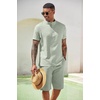 image:imageCOOFANDY Mens 2 Pieces Set Short Sleeve Henley Shirts and Shorts Set Texture Summer Beach Vacation OutfitsLight Green
