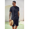 image:imageCOOFANDY Mens 2 Pieces Set Short Sleeve Henley Shirts and Shorts Set Texture Summer Beach Vacation OutfitsNavy Blue