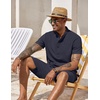 image:imageCOOFANDY Mens 2 Pieces Set Short Sleeve Henley Shirts and Shorts Set Texture Summer Beach Vacation OutfitsNavy Blue