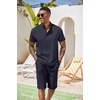 image:imageCOOFANDY Mens 2 Pieces Set Short Sleeve Henley Shirts and Shorts Set Texture Summer Beach Vacation OutfitsNavy Blue