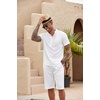 image:imageCOOFANDY Mens 2 Pieces Set Short Sleeve Henley Shirts and Shorts Set Texture Summer Beach Vacation OutfitsWhite