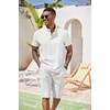 image:imageCOOFANDY Mens 2 Pieces Set Short Sleeve Henley Shirts and Shorts Set Texture Summer Beach Vacation OutfitsWhite
