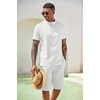 image:imageCOOFANDY Mens 2 Pieces Set Short Sleeve Henley Shirts and Shorts Set Texture Summer Beach Vacation OutfitsWhite