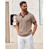 image:imageCOOFANDY Mens Knit Polo Shirts V Neck Textured Polo Shirts Short Sleeve Breathable Polo Casual Collared T Shirt Fashion TopsBkhaki  Brown