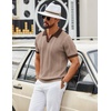 image:imageCOOFANDY Mens Knit Polo Shirts V Neck Textured Polo Shirts Short Sleeve Breathable Polo Casual Collared T Shirt Fashion TopsBkhaki  Brown