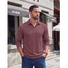 image:imageCOOFANDY Mens Long Sleeve Polo Shirts Casual Basic Lightweight Button TeeWine Red