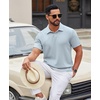image:imageCOOFANDY Mens Polo Shirt Casual Short Sleeve Textured Knit Polo Golf ShirtsLight Blue