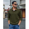 image:imageCOOFANDY Mens Quarter Button Sweatshirt Long Sleeve Pullover Waffle Casual Stand Collar SweaterArmy Green