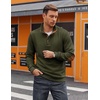 image:imageCOOFANDY Mens Quarter Button Sweatshirt Long Sleeve Pullover Waffle Casual Stand Collar SweaterArmy Green