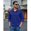 image:imageCOOFANDY Mens Quarter Button Sweatshirt Long Sleeve Pullover Waffle Casual Stand Collar SweaterDeep Blue