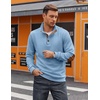 image:imageCOOFANDY Mens Quarter Button Sweatshirt Long Sleeve Pullover Waffle Casual Stand Collar SweaterLight Blue